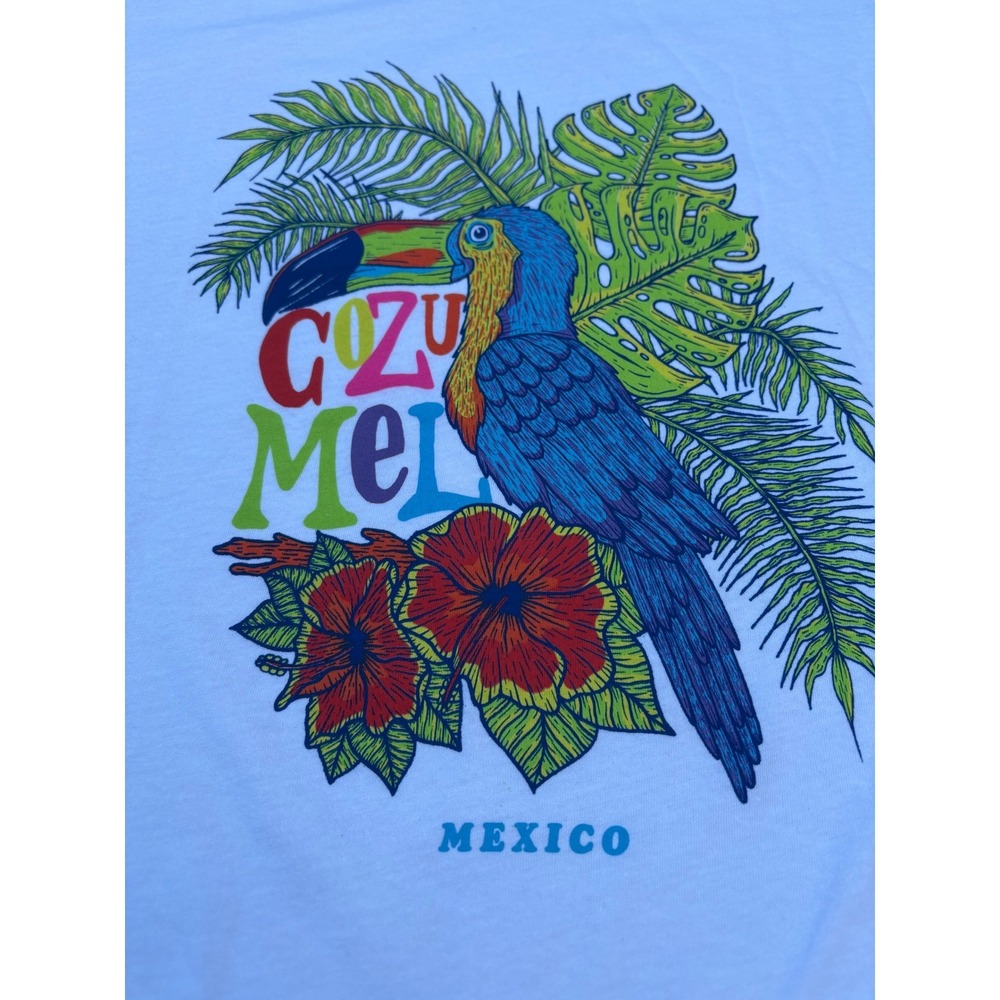 LuLaRoe Cozumel Mexico Toucan Ringer T-Shirt White Teal Large NWT